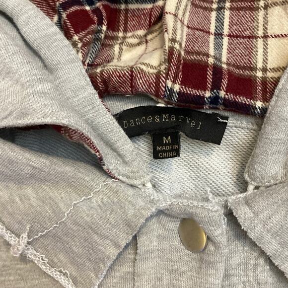 Dance & Marvel Grunge Distressed Ripped Detachable Hoodie Plaid Denim M Gorpcore - Picture 3 of 14